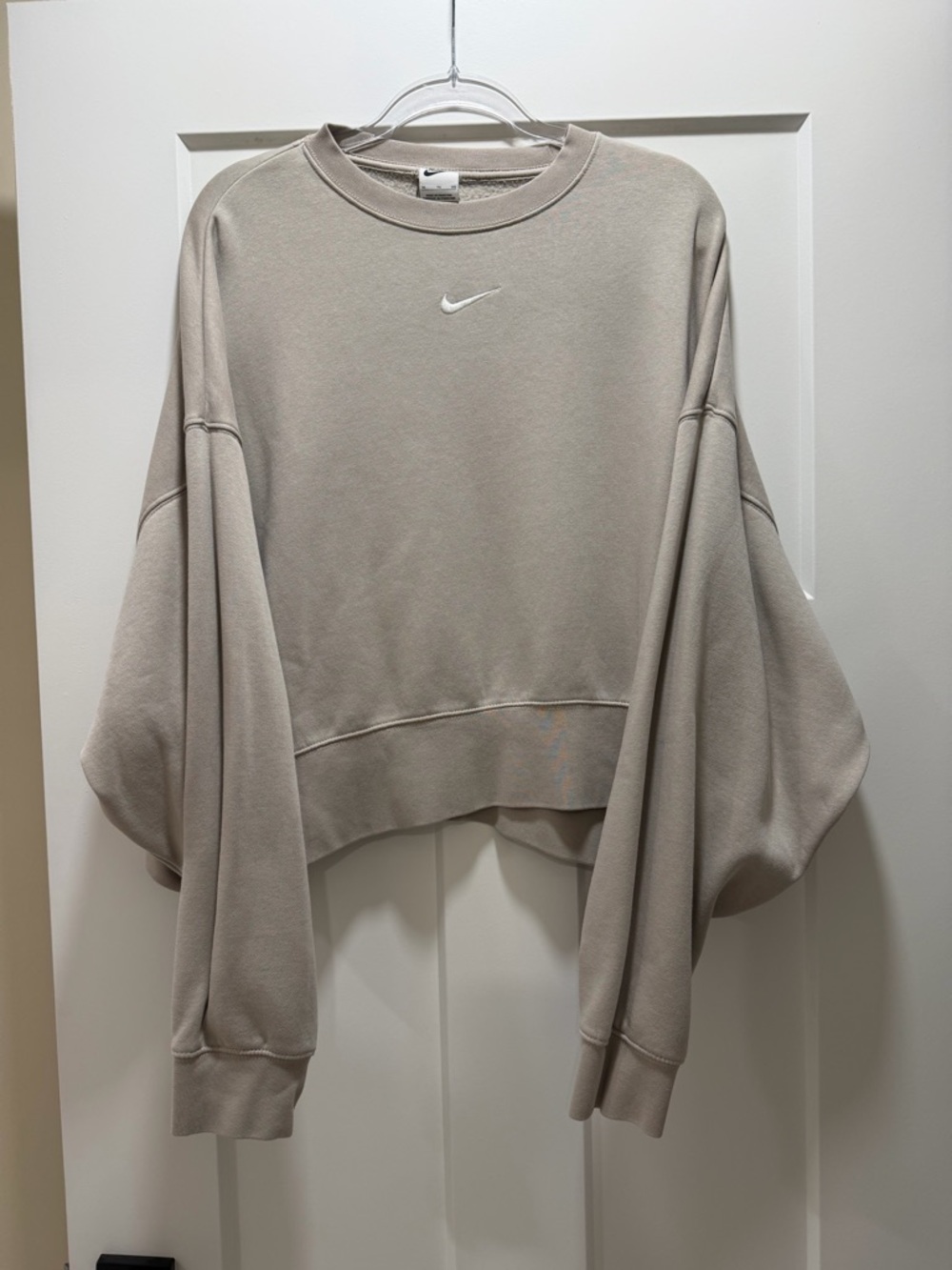 Nike Women's Relaxed Cropped Crewneck Sweatshirt in Light Taupe